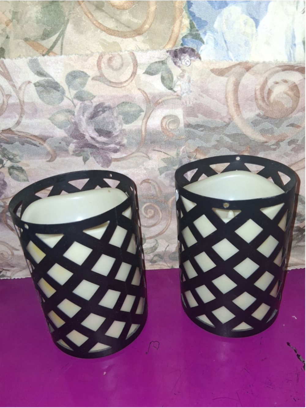 Set of 2 Black Metal Cylinder Candle Holders, Modern Geometric Design for Pillar